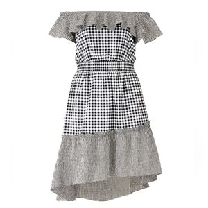 Rachel Roy Asymmetrical Midi Gingham Black And White Skirt Size XL